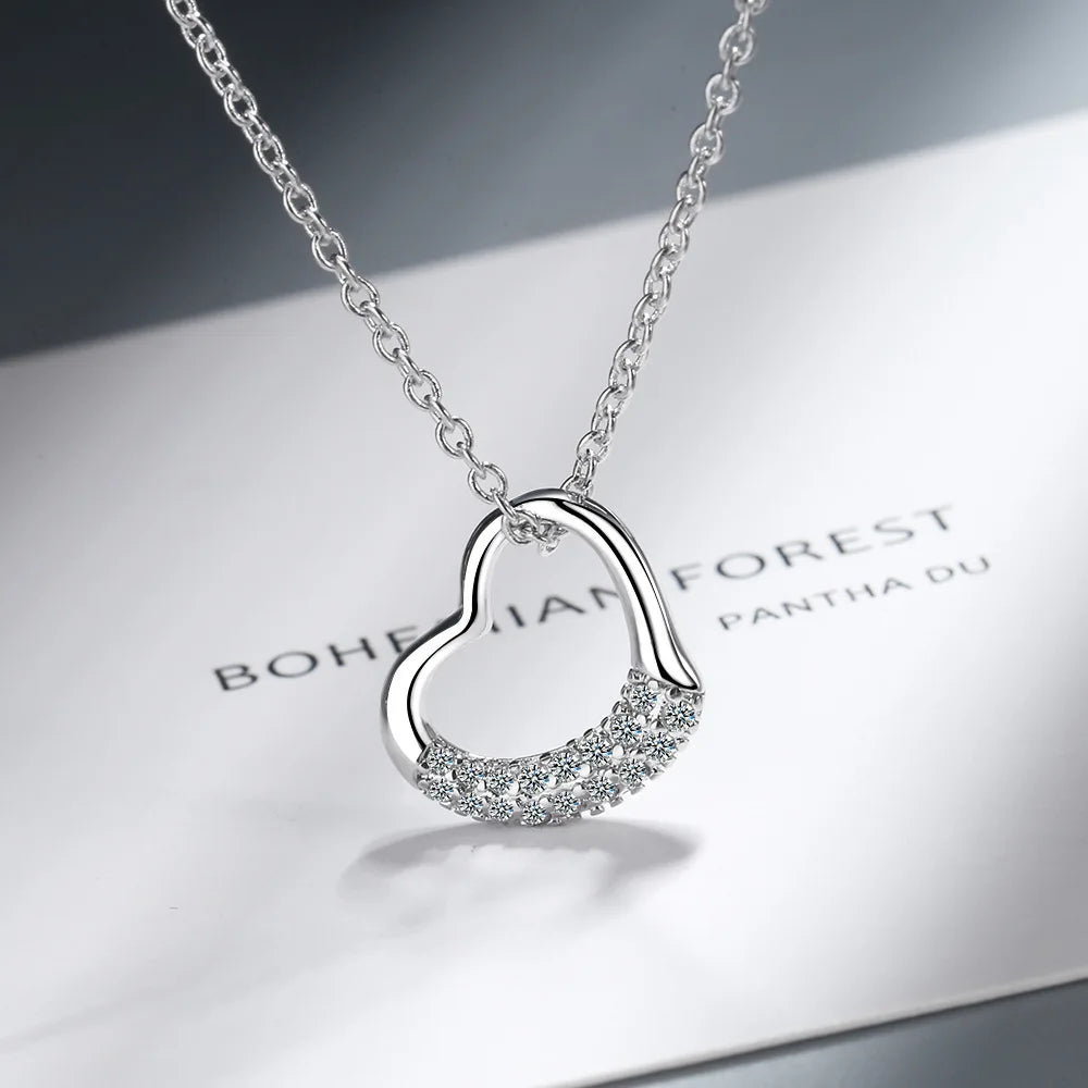 925 Silver Zircon Heart Necklace Women