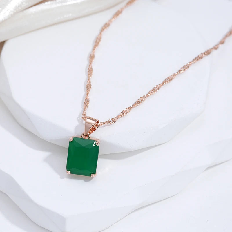 Dark Green Square 585 Rose Gold Necklace