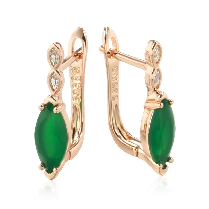 Simple Green Zircon 585 Rose Gold Earrings