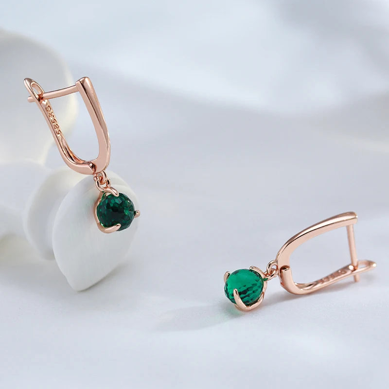 Green Cut Zircon 585 Rose Gold Dangle Earrings