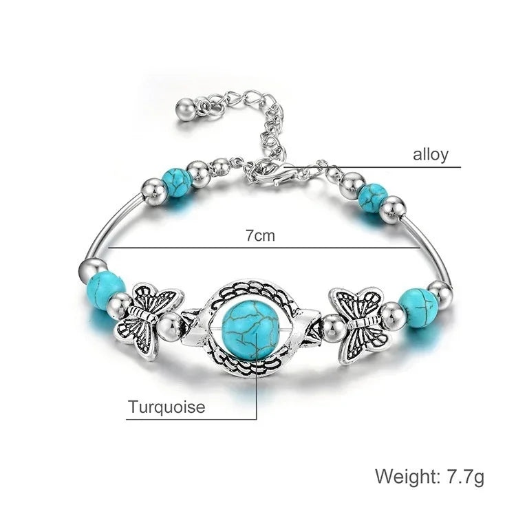 Butterfly Carved Beaded Turquoise Bracelet