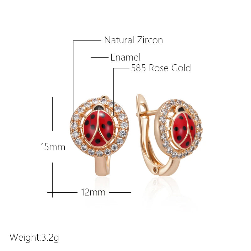 Cute Ladybug 585 Rose Gold Zircon Earrings