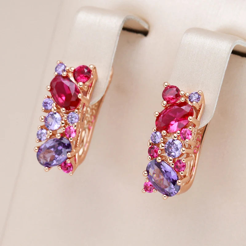 Vintage Purple Zircon 585 Rose Gold Earrings