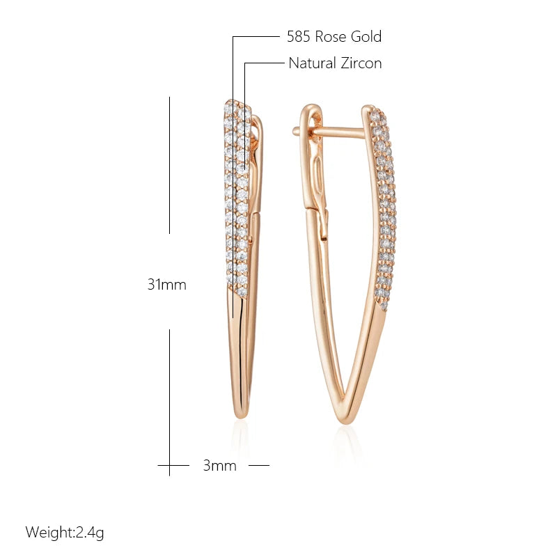 V Shape White Zircon 585 Rose Gold Earrings