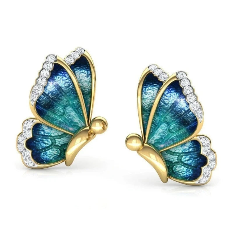 Blue Butterfly Crystal Ear Studs