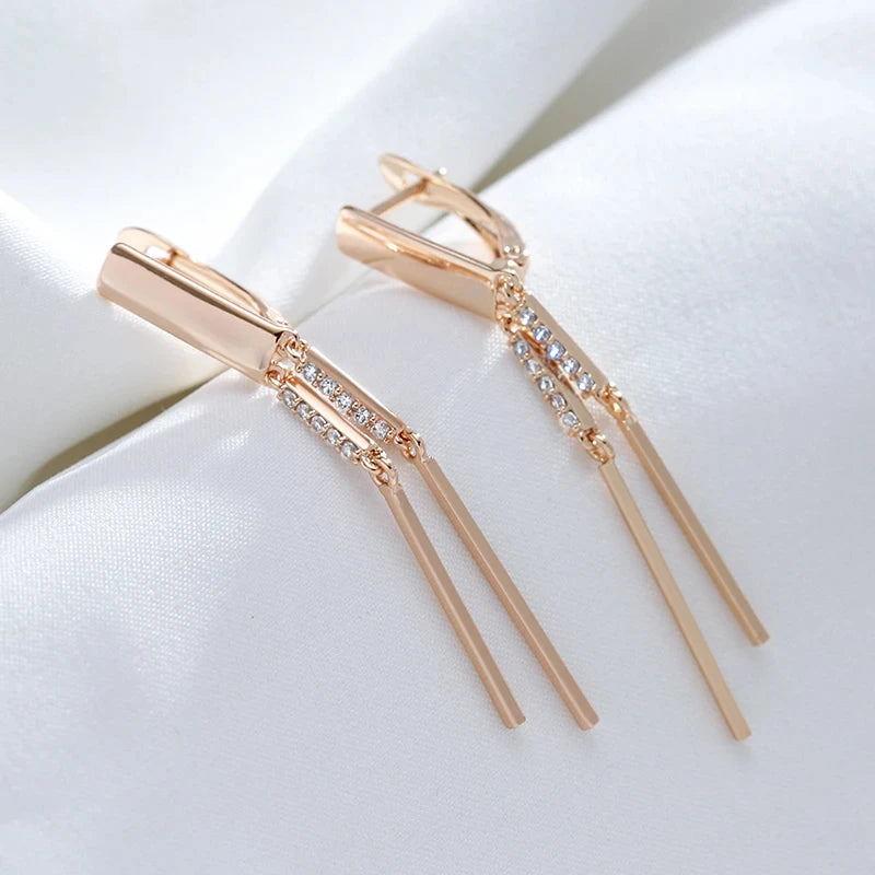 Tassel Long 585 Rose Gold Zircon Earrings