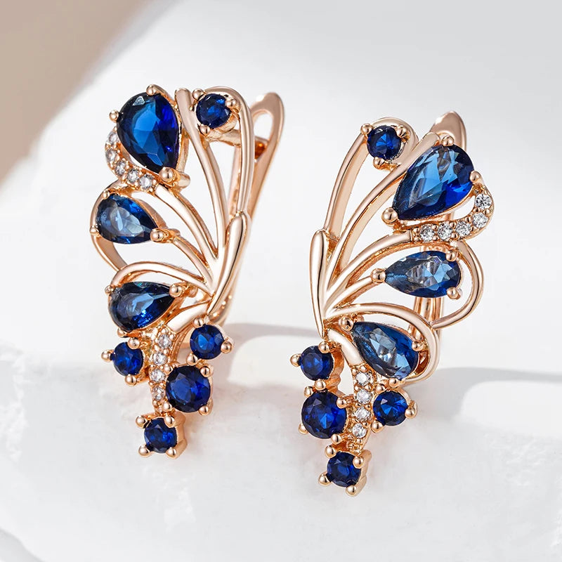 Elegant Blue Crystal 585 Rose Gold Earrings