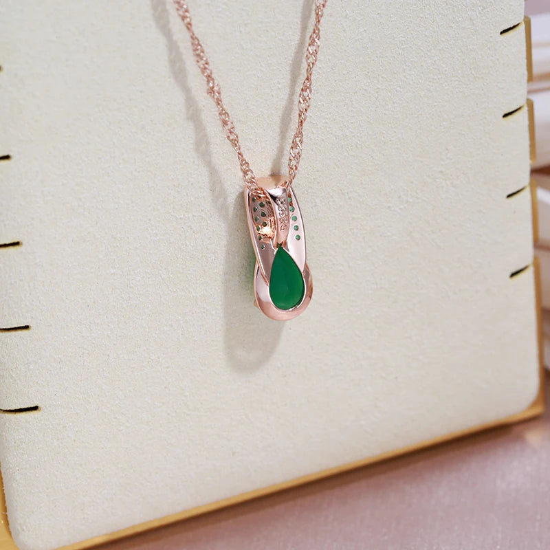 Green Opal Zircon 585 Gold Necklace