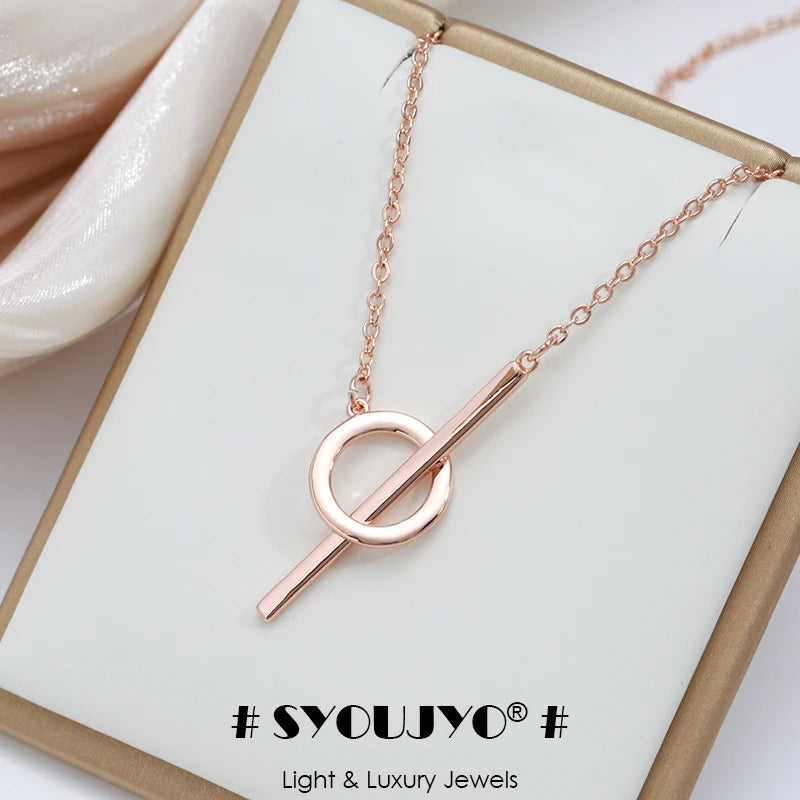 Circle and Stick 585 Rose Gold Necklace