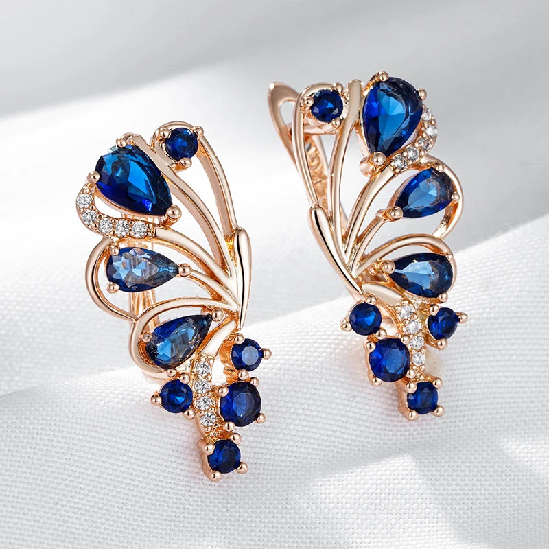 Elegant Blue Crystal 585 Rose Gold Earrings