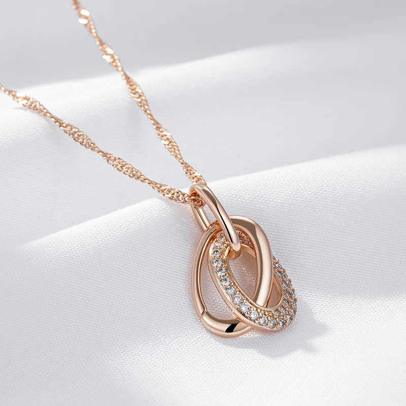 Double Hoop Zircon 585 Rose Gold Necklace