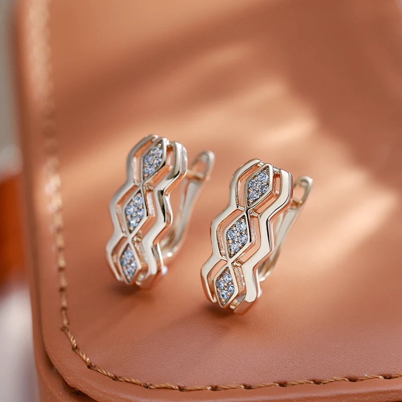 Geometry Square Zircon 585 Rose Gold Earrings