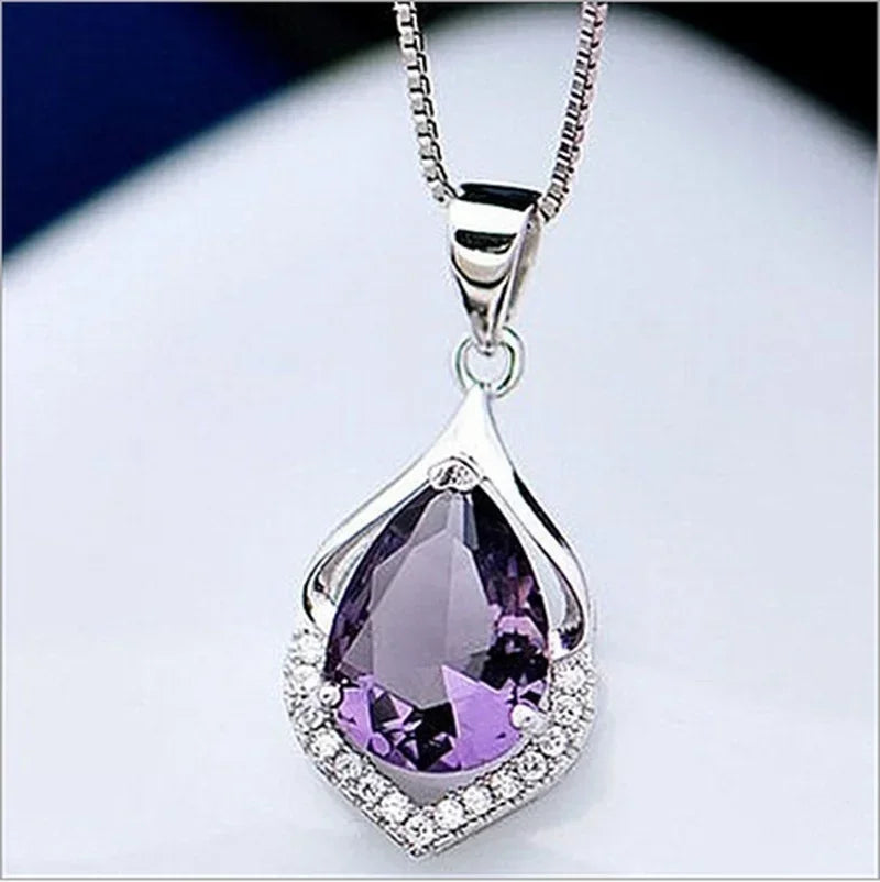 Amethyst Gemstone Waterdrop Necklace