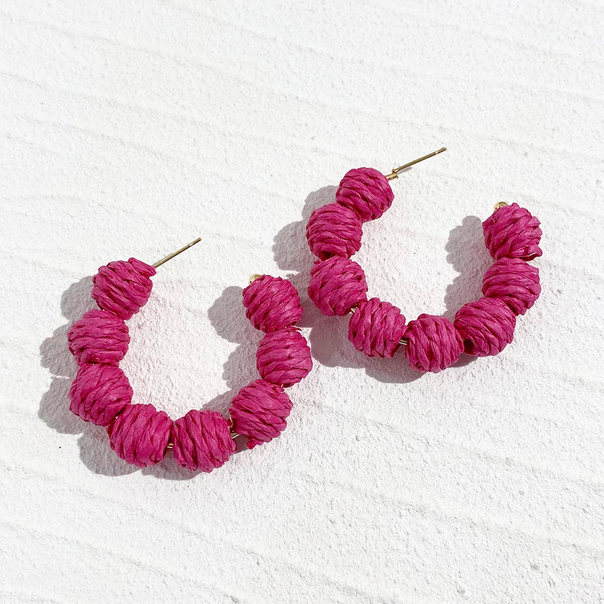 Handmade Rattan Ball Hoop Earrings