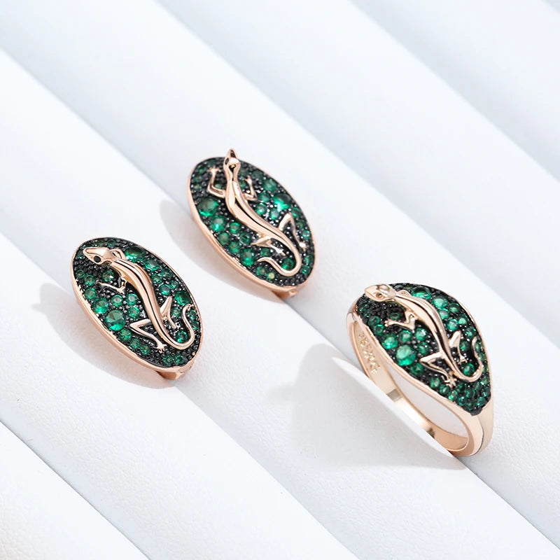 Green Lizard Ring 585 Rose Gold