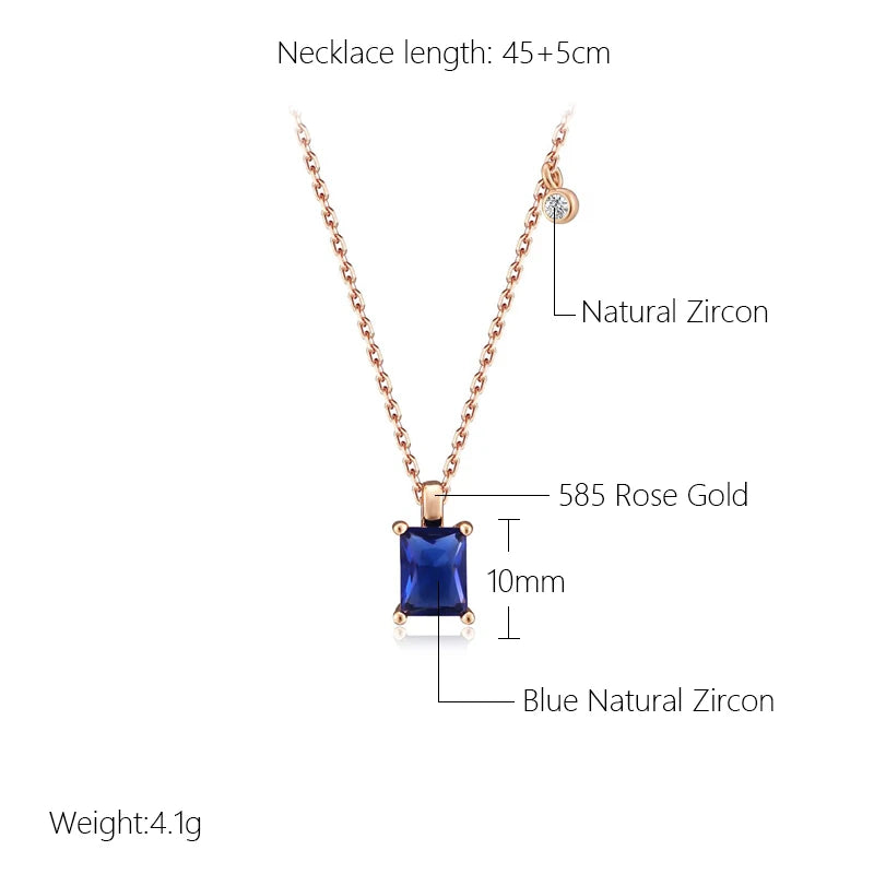 Square Blue Zircon 585 Rose Gold Necklace