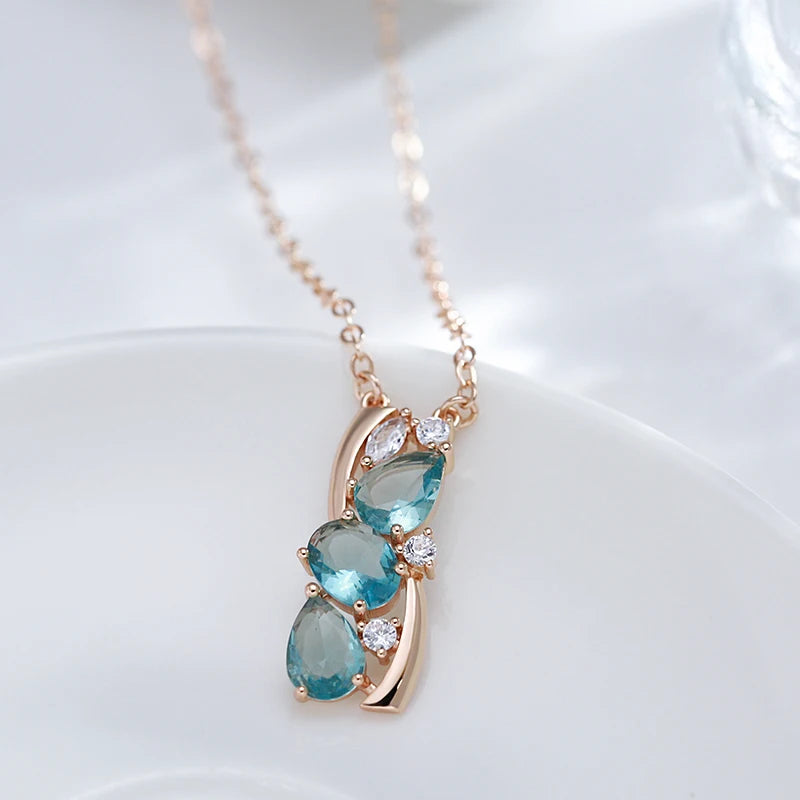 Blue Crystal Zircon 585 Rose Gold Necklace