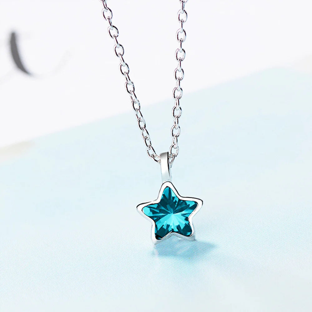 925 Silver Blue Star Crystal Necklace