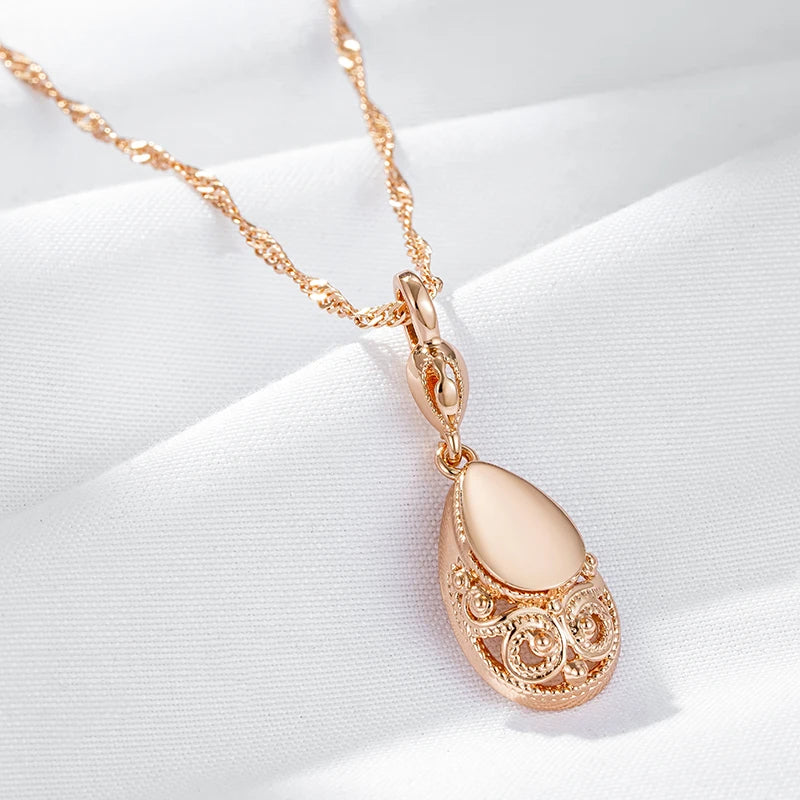 Owl Carving Glossy 585 Rose Gold Necklace