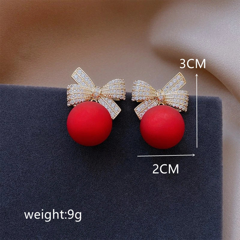 Zircon Bowknot Pearl Pendant Earrings