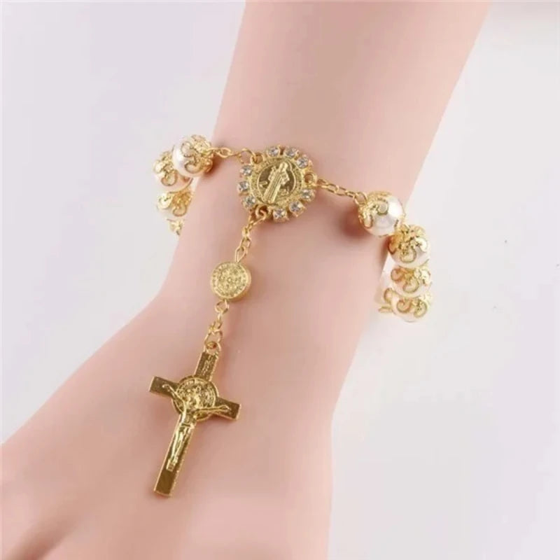 Cross Rosary Bead Bracelet