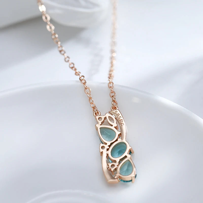 Blue Crystal Zircon 585 Rose Gold Necklace