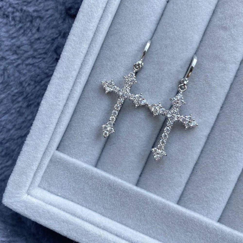 Zircon Crystal Cross Drop Earrings