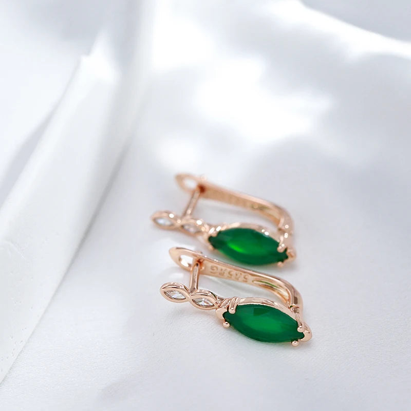 Simple Green Zircon 585 Rose Gold Earrings