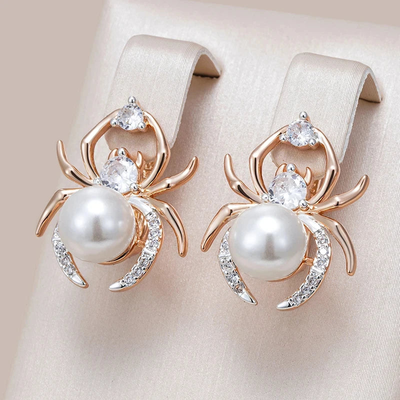 Spider Shape Pearl 585 Rose Gold Earrings