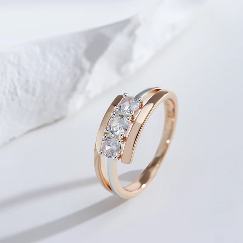 Three White Zircon Ring 585 Rose Gold