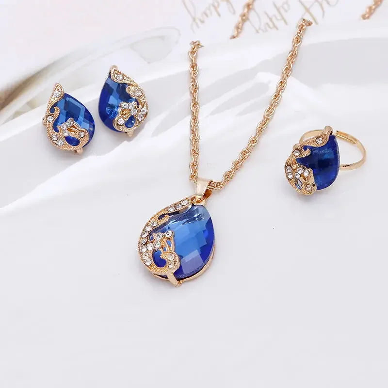 Water Droplet Peacock Jewelry Set