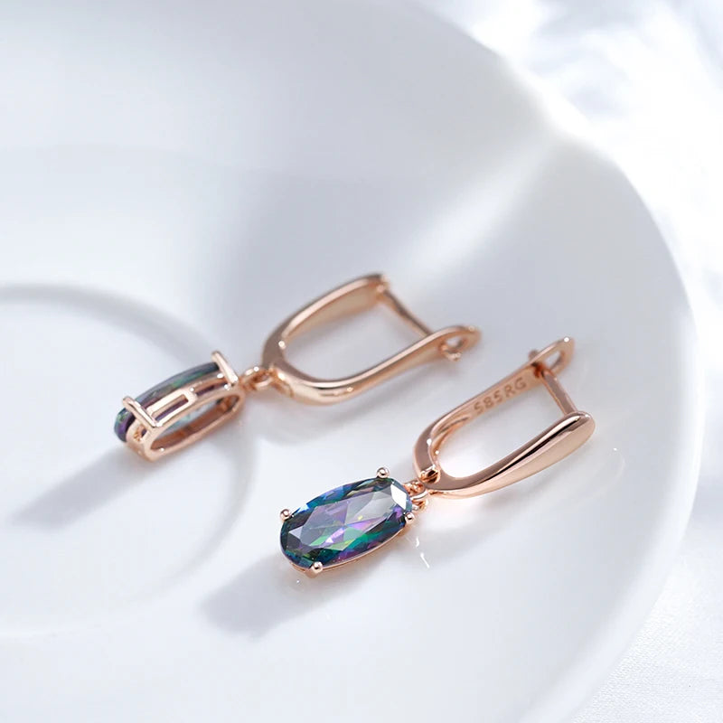 Colorful Zircon 585 Rose Gold Drop Earrings