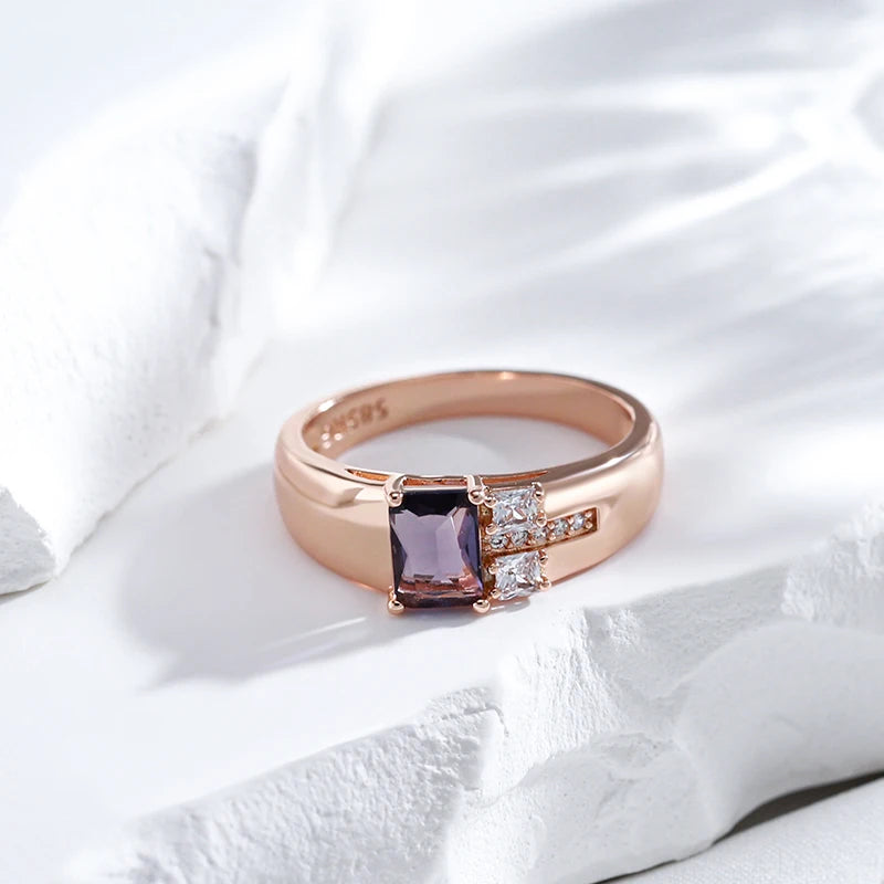 Square Purple Zircon Ring 585 Rose Gold