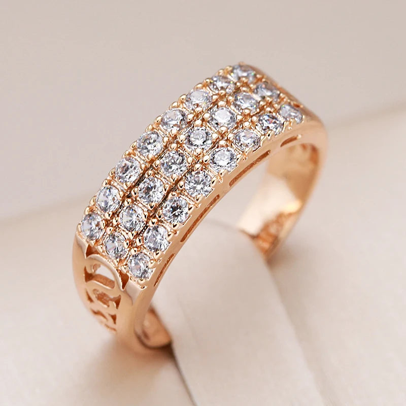 585 Rose Gold Three-Row Zircon Ring