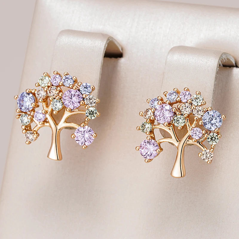 Colorful Lucky Tree 585 Rose Gold Earrings