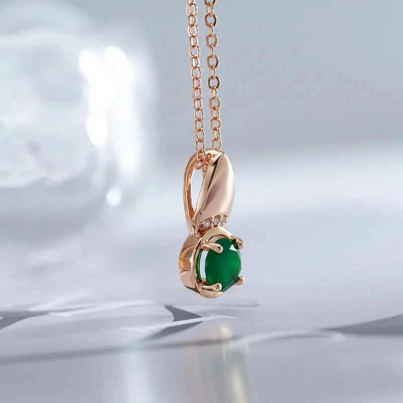 Round Emerald Stone 585 Rose Gold Necklace