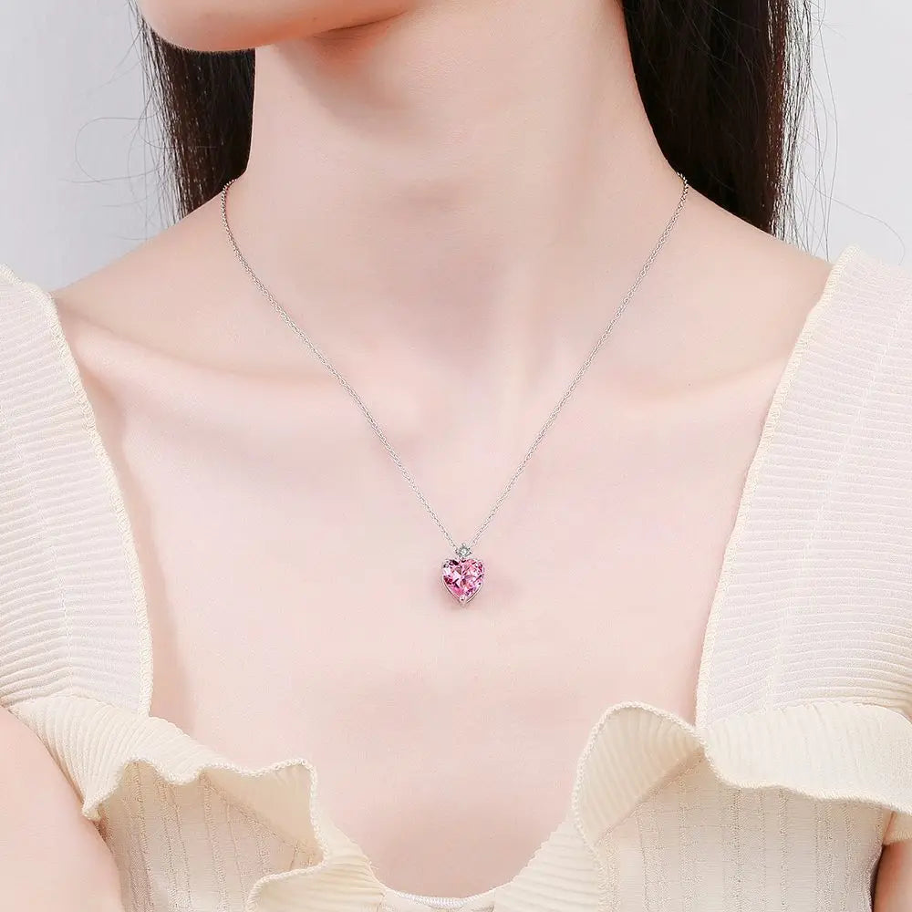 925 Sterling Silver Pink Heart Necklace