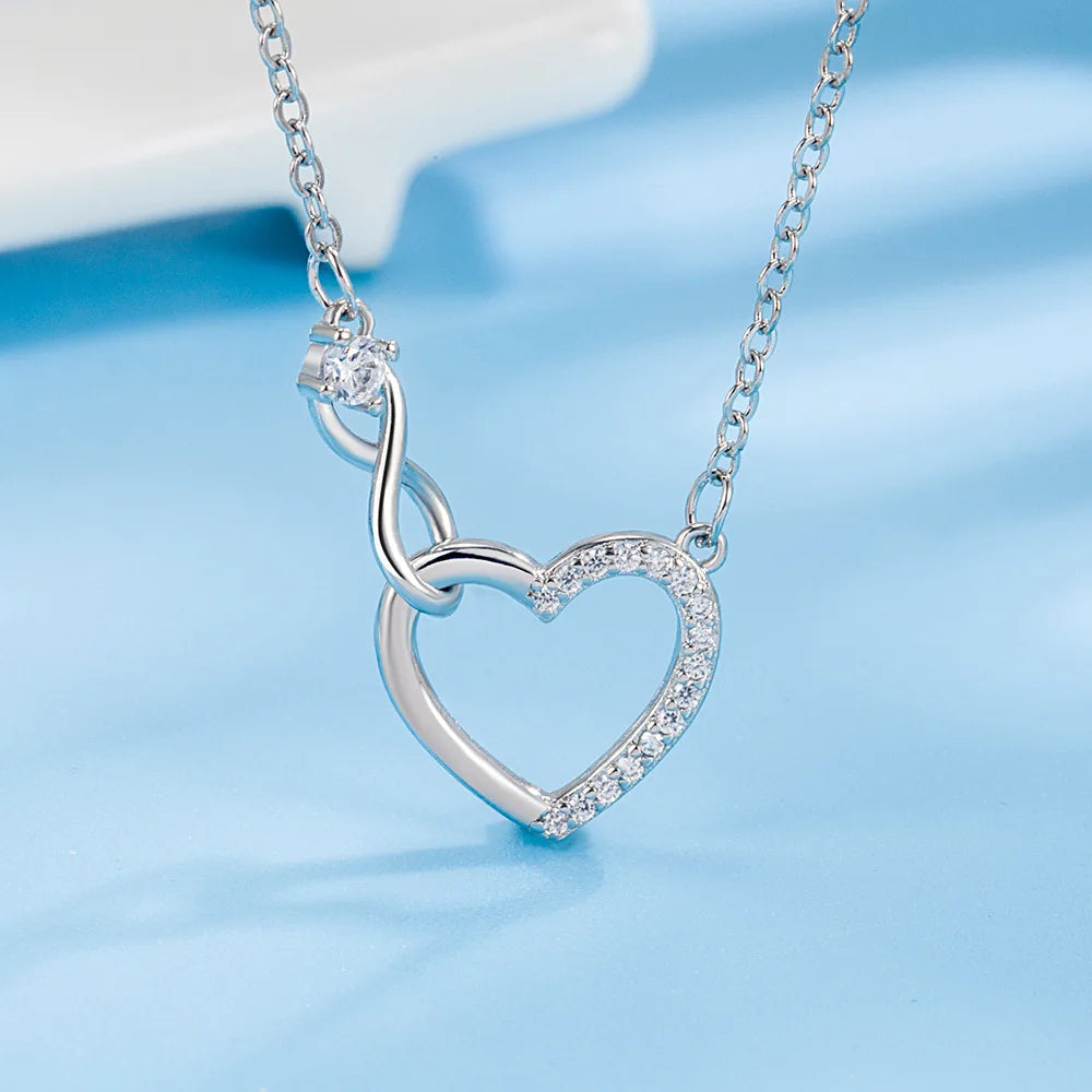 925 Silver Zircon Heart Interlocking Necklace