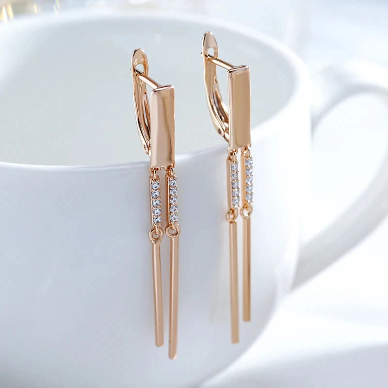 Tassel Long 585 Rose Gold Zircon Earrings