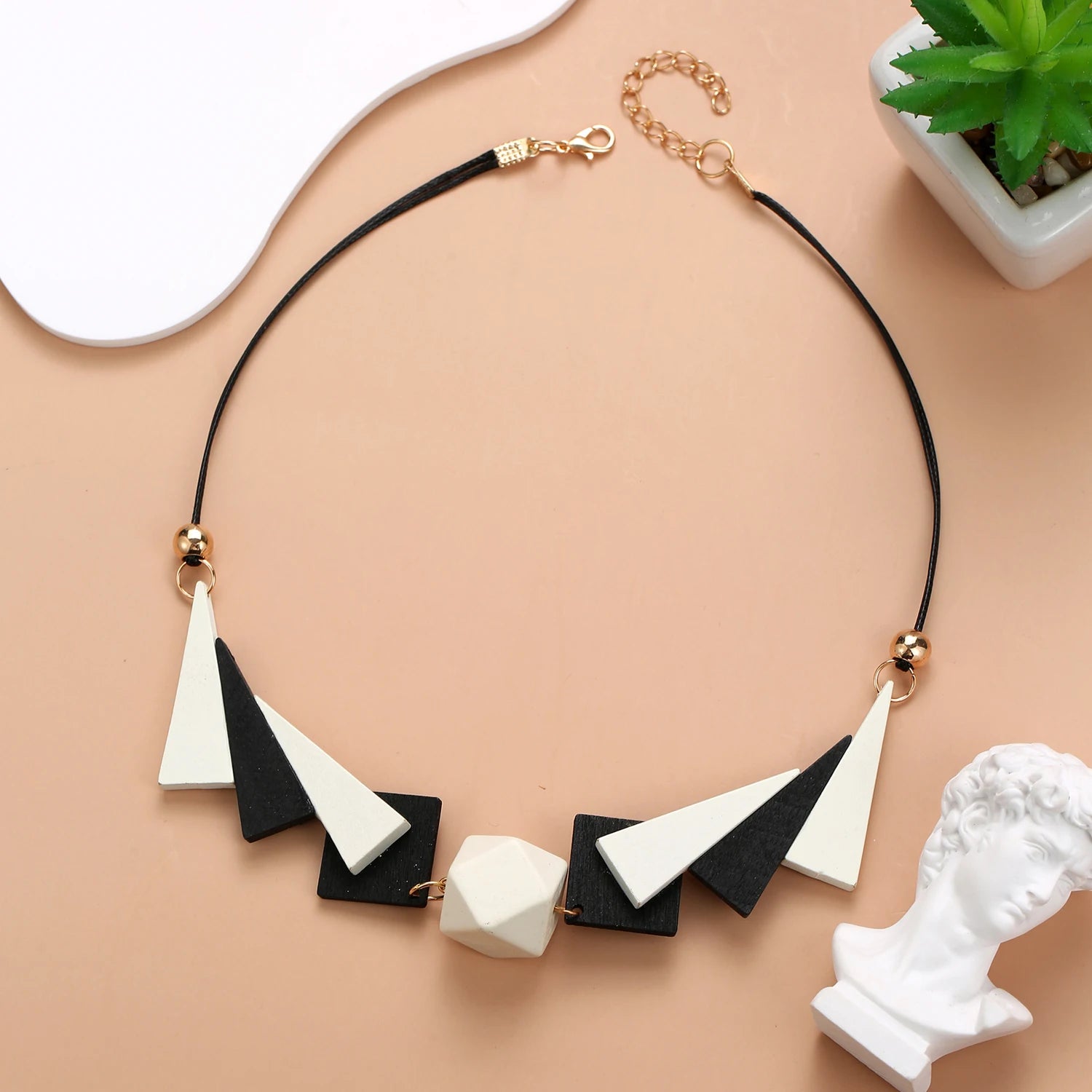 Handmade Wooden Geometric Bib Necklace