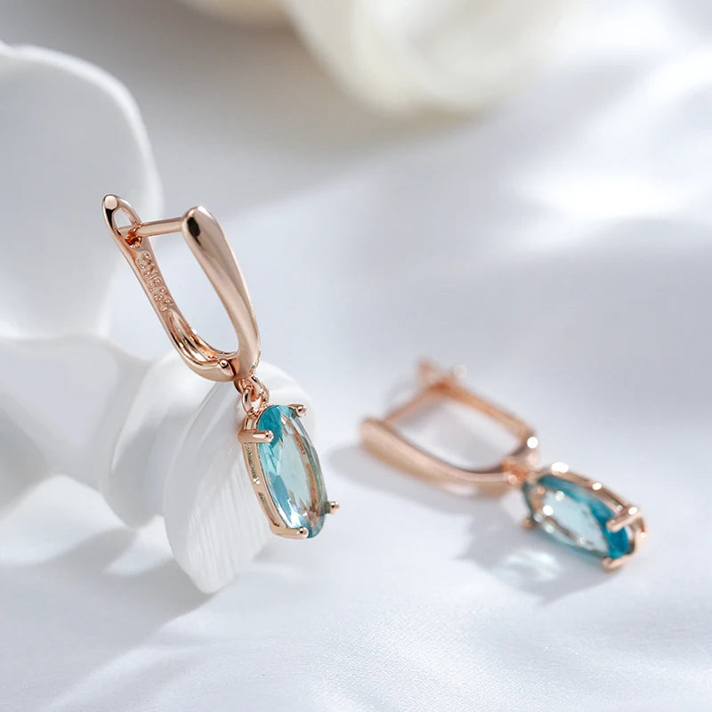 Simple Green Zircon 585 Rose Gold Earrings