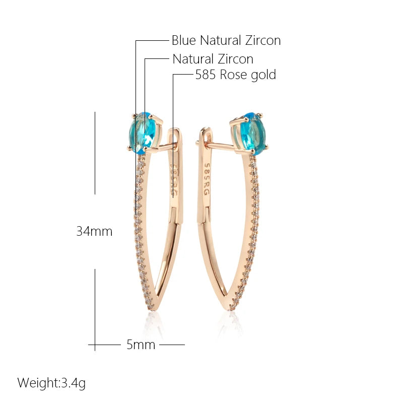 V Shape Blue Zircon 585 Rose Gold Earrings