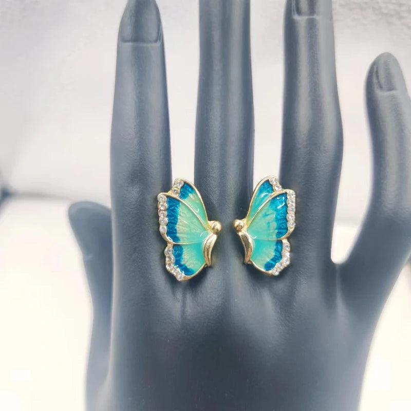 Blue Butterfly Crystal Ear Studs