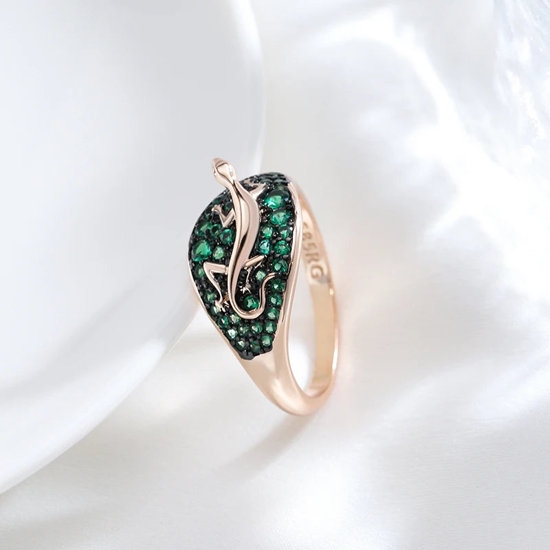 Green Lizard Ring 585 Rose Gold