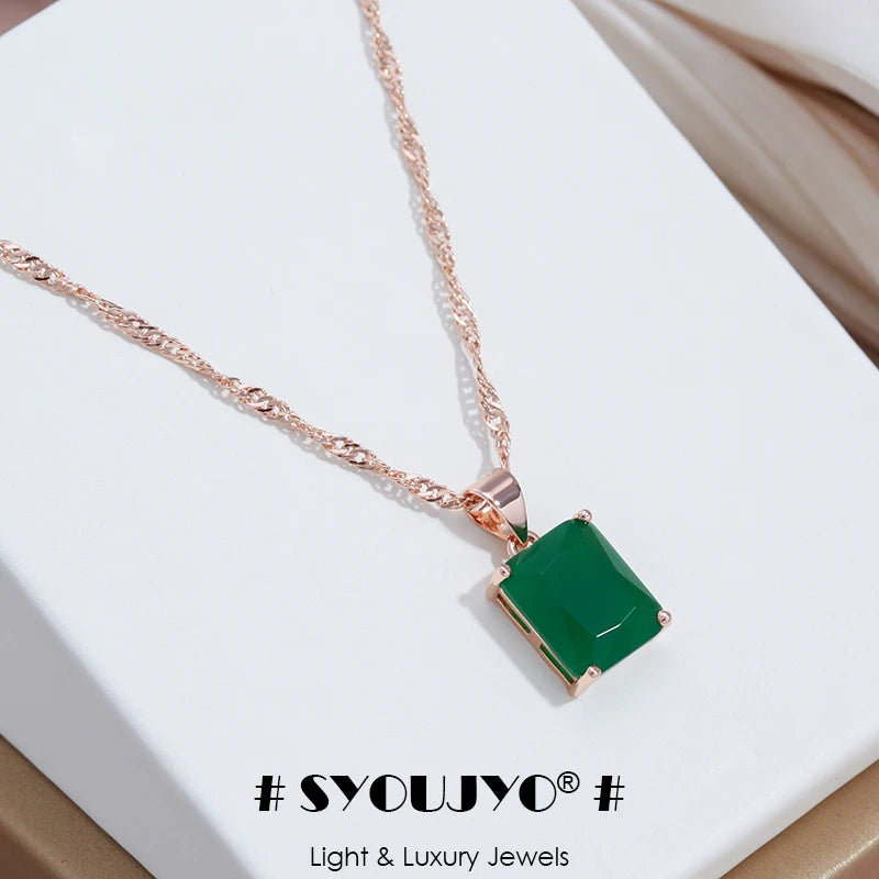 Dark Green Square 585 Rose Gold Necklace