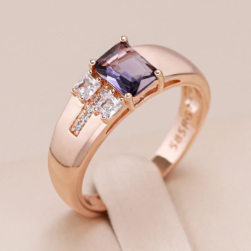 Square Purple Zircon Ring 585 Rose Gold