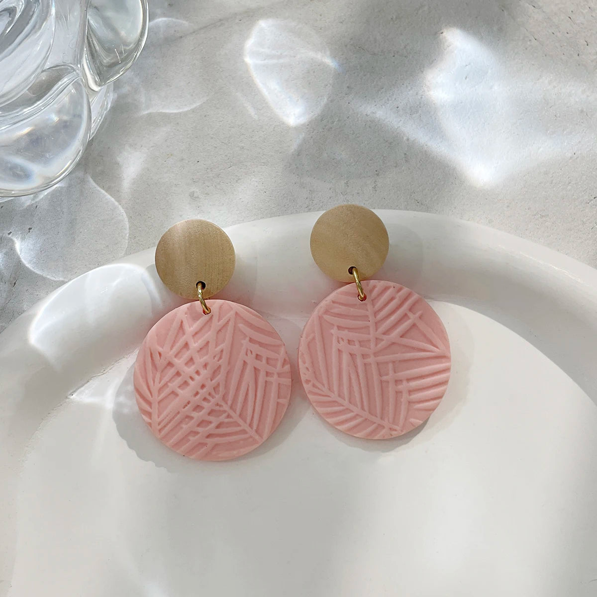 White Pink Braided Clay Earrings