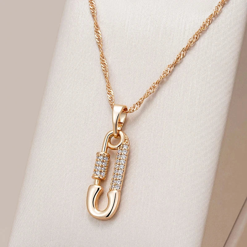 Pin Shape Zircon 585 Rose Gold Necklace