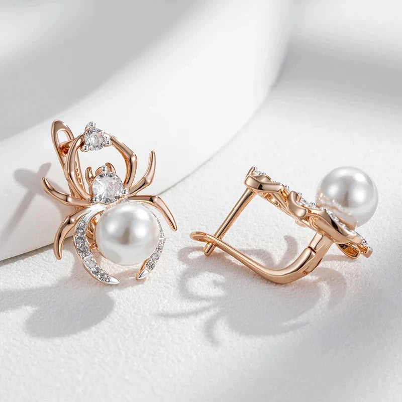 Spider Shape Pearl 585 Rose Gold Earrings