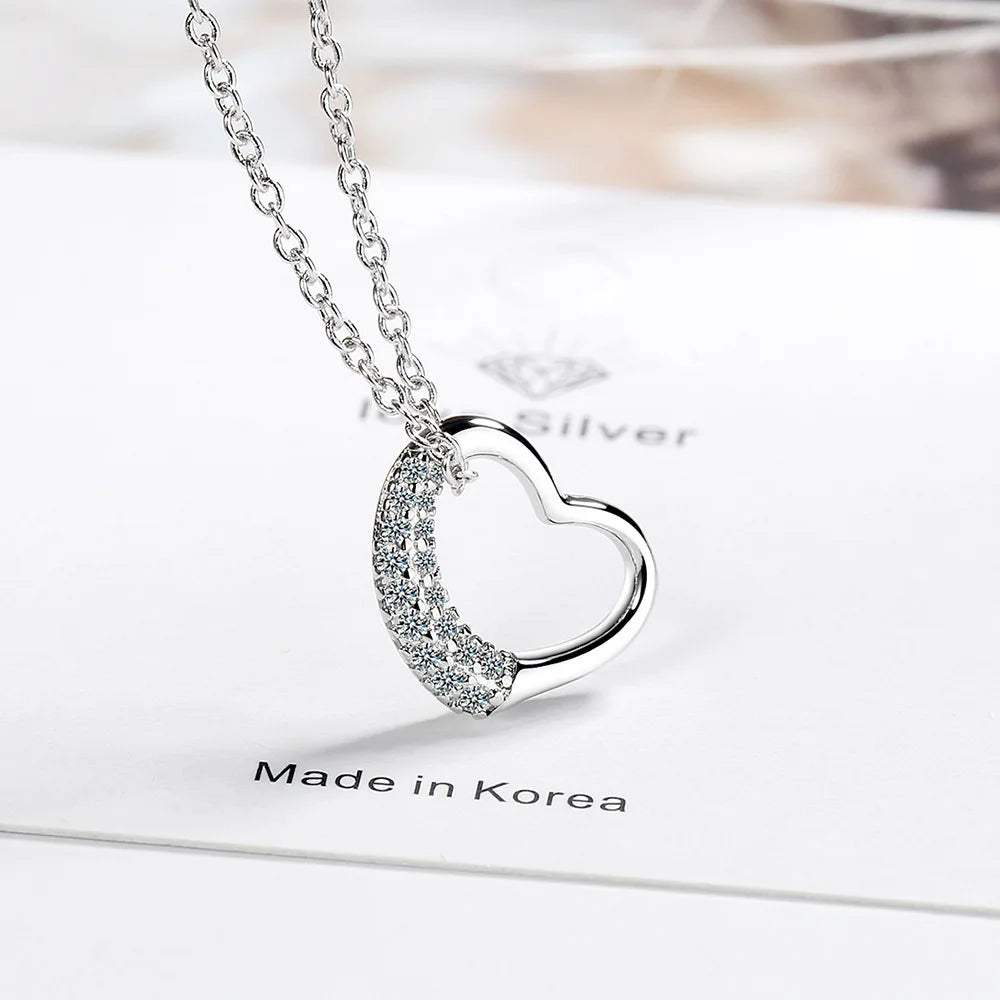 925 Silver Zircon Heart Necklace Women